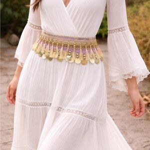 Artisan Tribal goddess belly dancer, shimmy, gold coin, fringe waist belt signed